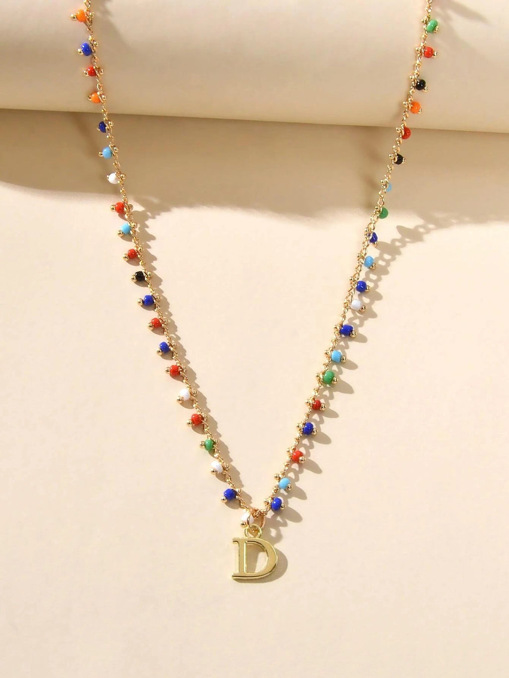 Bohemian Colorful Seed Beads Charm Chain Letter D Pendant Necklace Accessories