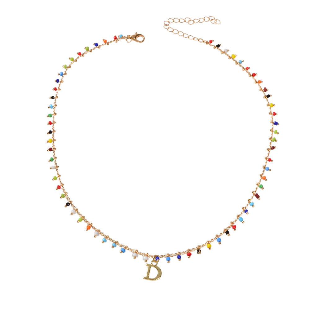Bohemian Colorful Seed Beads Charm Chain Letter D Pendant Necklace Accessories